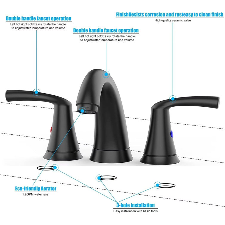 Matte Black Widespread Bathroom Faucet with Lever Handles