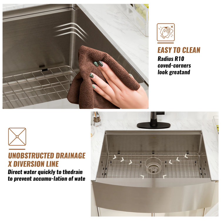 33" Stainless Steel Single Bowl Farmhouse Kitchen Sink with Accessories