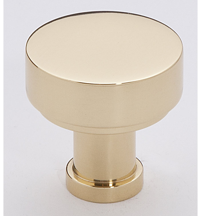 Glossy Unlacquered Brass Round Cabinet Knob with Mounting Hardware