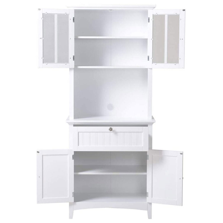 White Wood and Glass China Cabinet with Adjustable Shelves