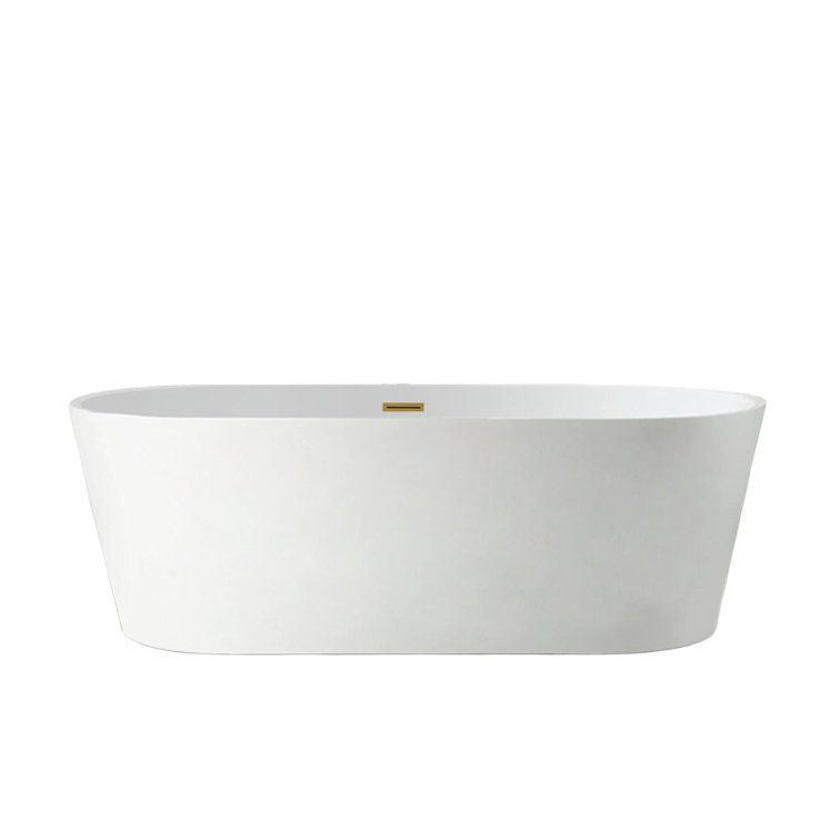 White and Titanium Gold Freestanding Acrylic Soaking Bathtub