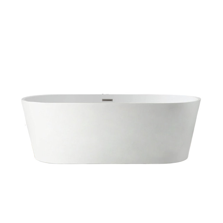 54" White Acrylic Freestanding Soaking Bathtub with Brushed Nickel