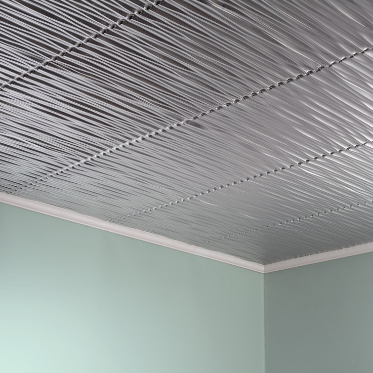 Brushed Aluminum 24'' Textured Vinyl Glue-Up Ceiling Tiles