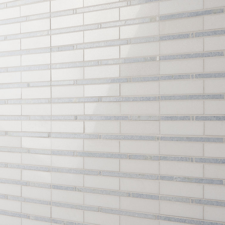 White and Gray Polished Mosaic Linear Wall Tile
