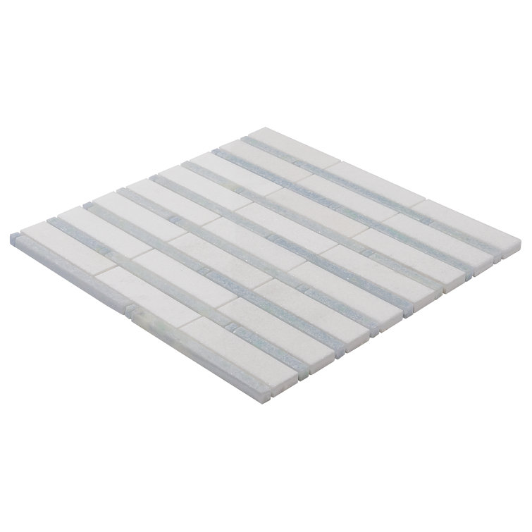 White and Gray Polished Mosaic Linear Wall Tile
