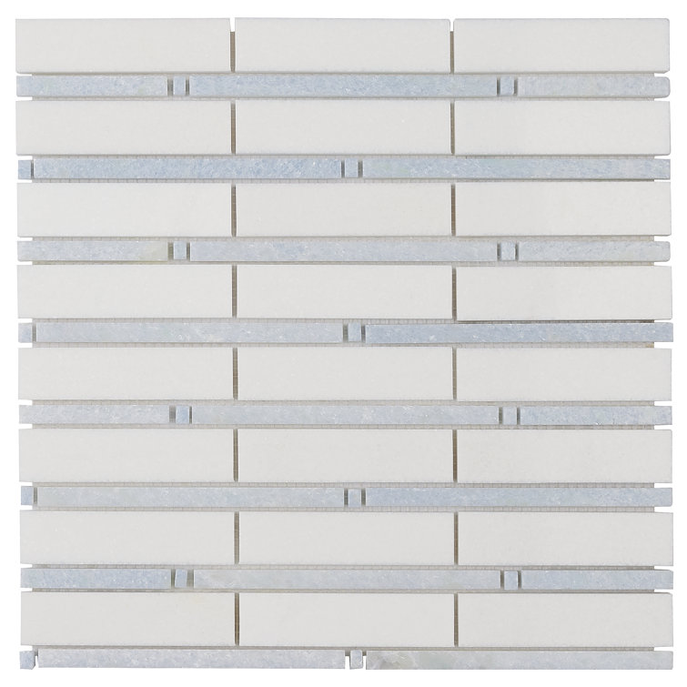 White and Gray Polished Mosaic Linear Wall Tile