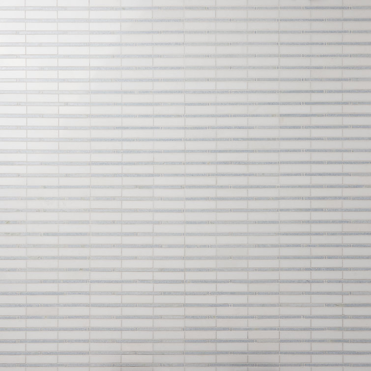 White and Gray Polished Mosaic Linear Wall Tile