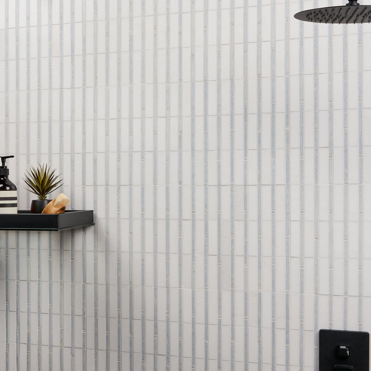White and Gray Polished Mosaic Linear Wall Tile