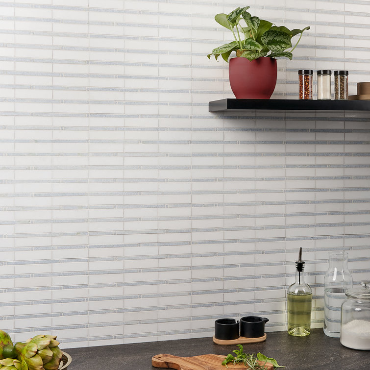 White and Gray Polished Mosaic Linear Wall Tile