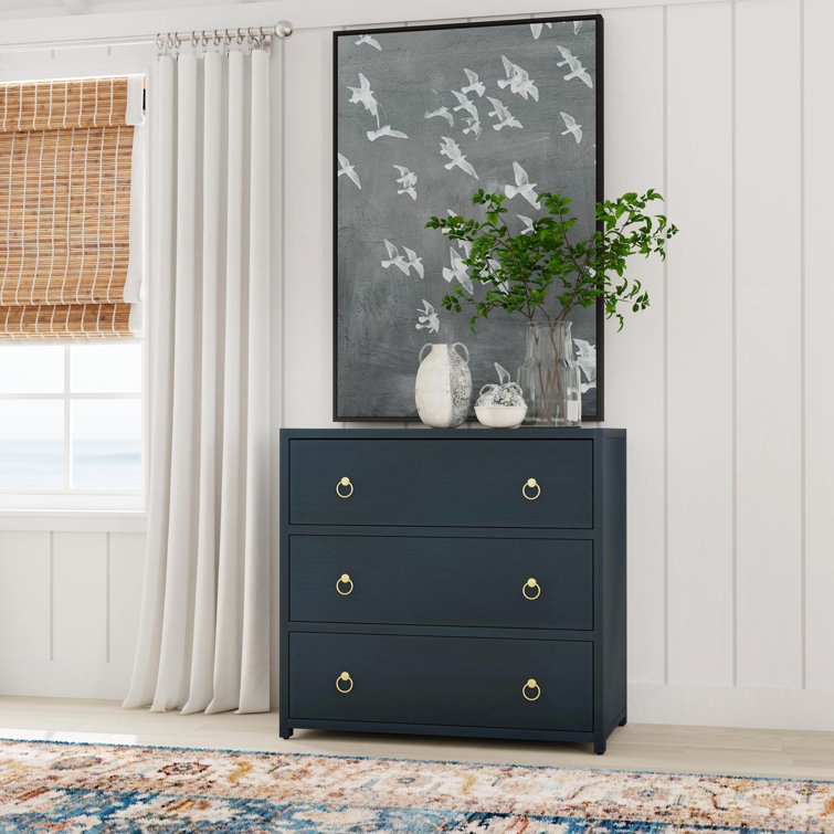 Elin Glam White 3-Drawer Dresser with Gold Metallic Hardware