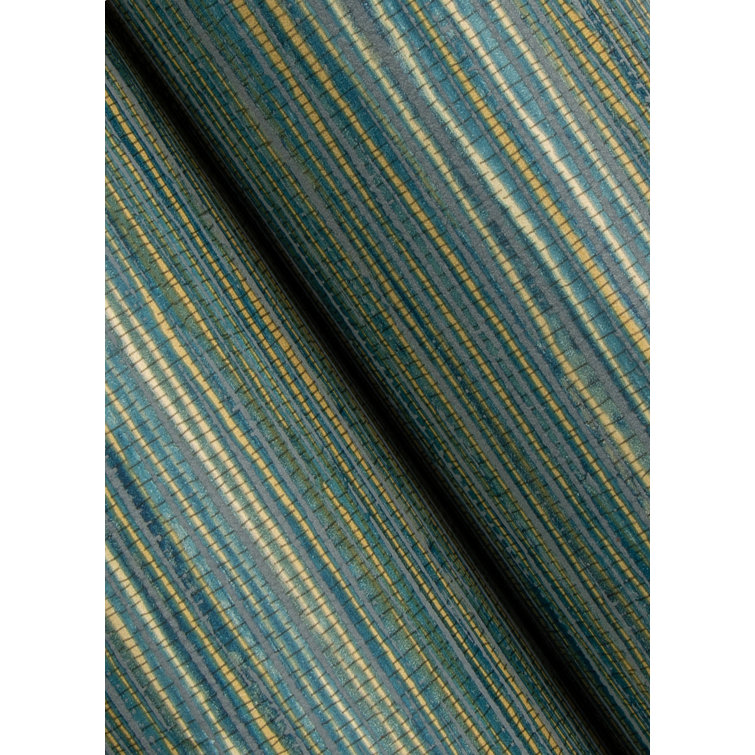 Teal and Gold Embossed Grasscloth Peel and Stick Wallpaper Roll