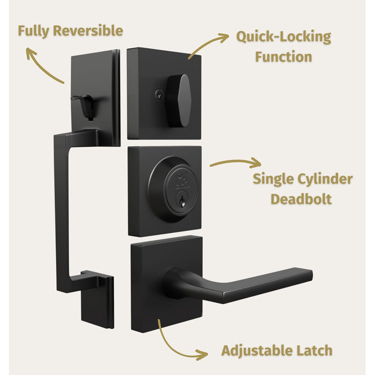 Matte Black Modern Single Cylinder Door Handleset