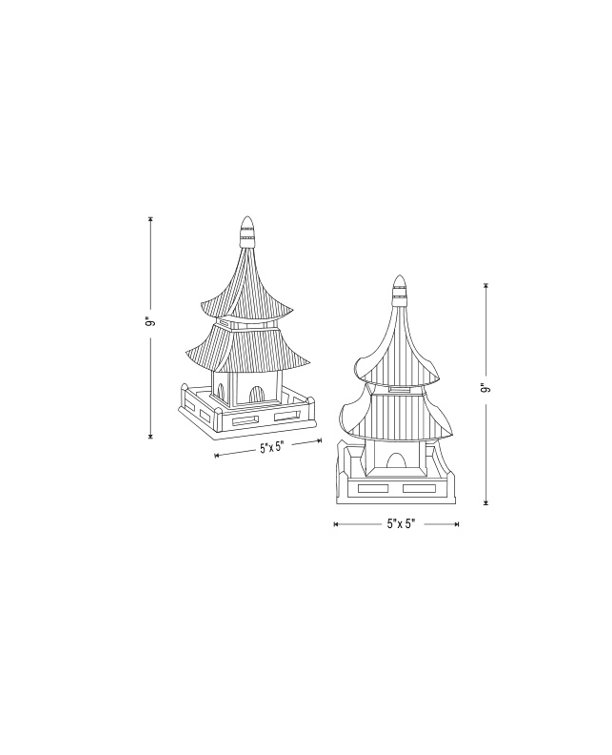 Set of 2 Green Porcelain Pagoda Decorative Objects