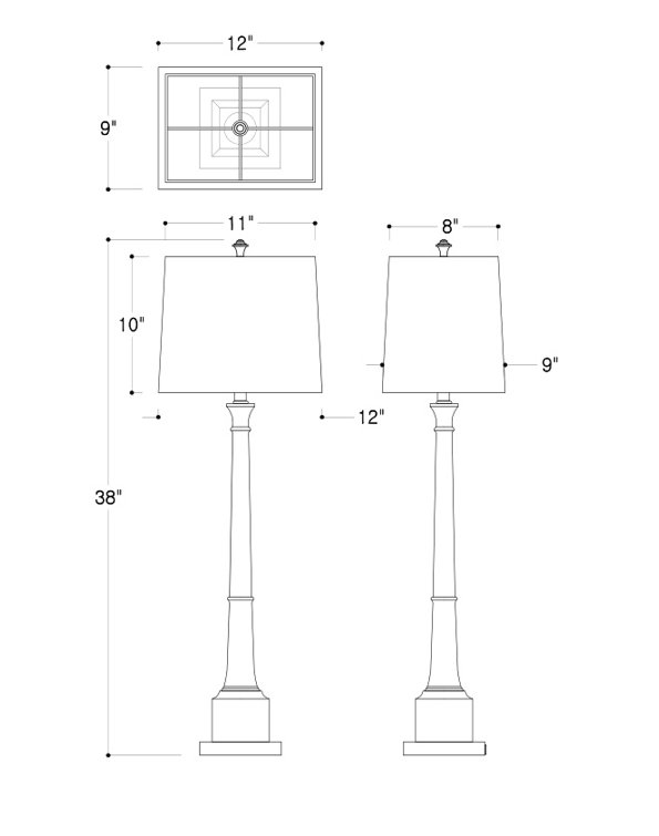 Kensington Nickel Buffet Table Lamp Set with Rectangular Shades