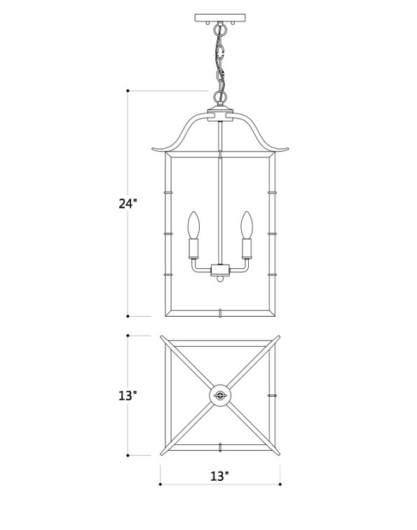 Elegant Gold Leaf Hand-Finished 3-Light Lantern Pendant