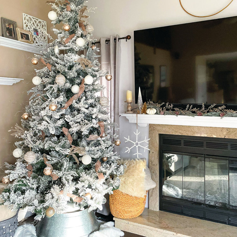 9-Foot White Pine Flocked Christmas Tree with Warm LED Lights
