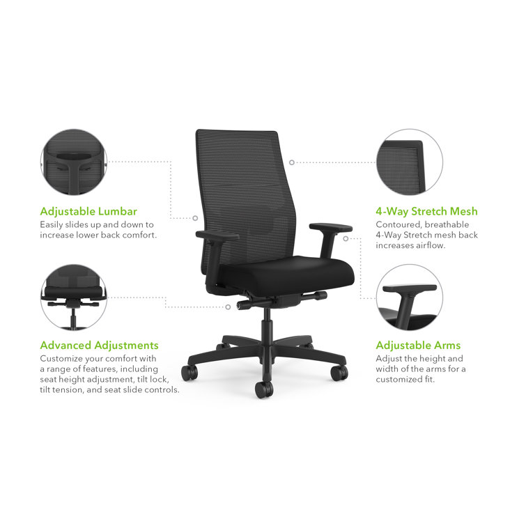 Adjustable Ignition 2.0 Mid-Back Black Mesh Task Chair with Swivel