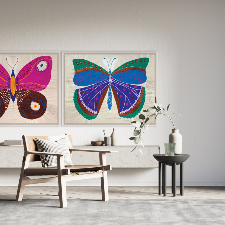 Large Blue and Green Butterfly Print with White Frame