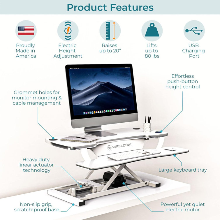 VersaDesk 36" Power Pro White Electric Standing Desk Converter