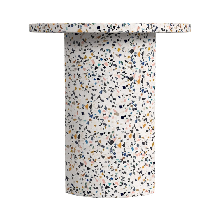 White Terrazzo Round Outdoor Side Table with Crescent Legs