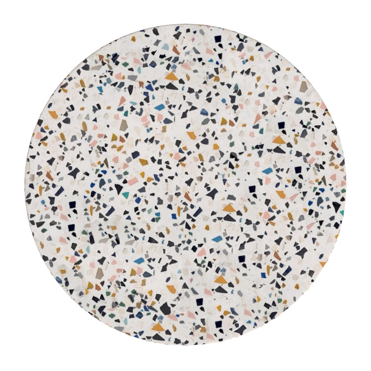 White Terrazzo Round Outdoor Side Table with Crescent Legs