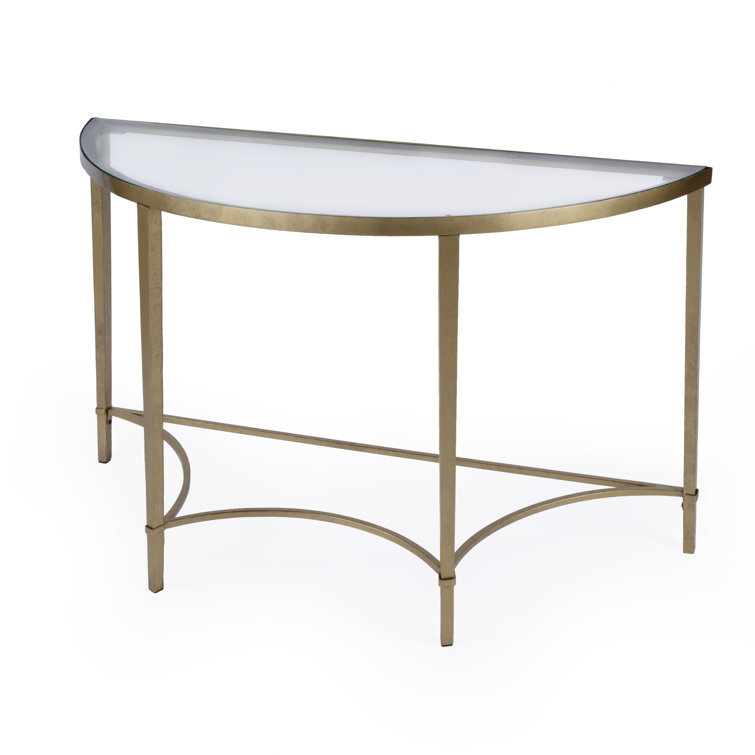 Elegant Monica Gold Metal & Glass Demilune Console Table
