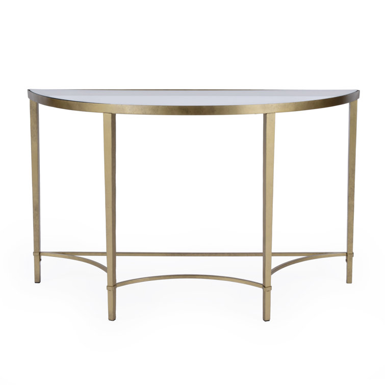 Elegant Monica Gold Metal & Glass Demilune Console Table