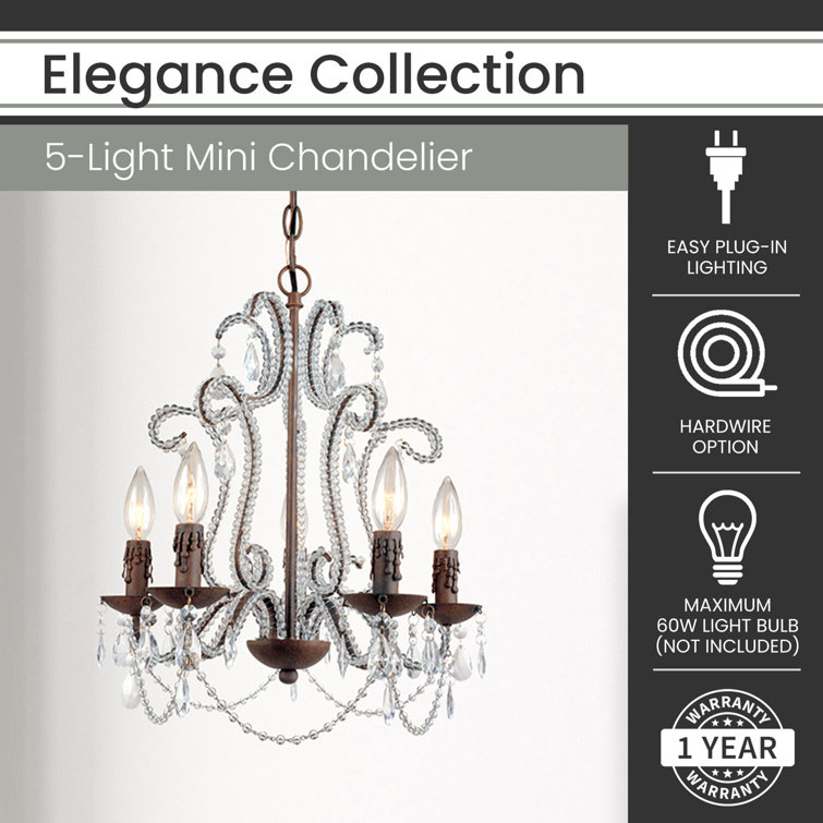 Bronze Mini Plug-in Candle Chandelier with Crystal Accents
