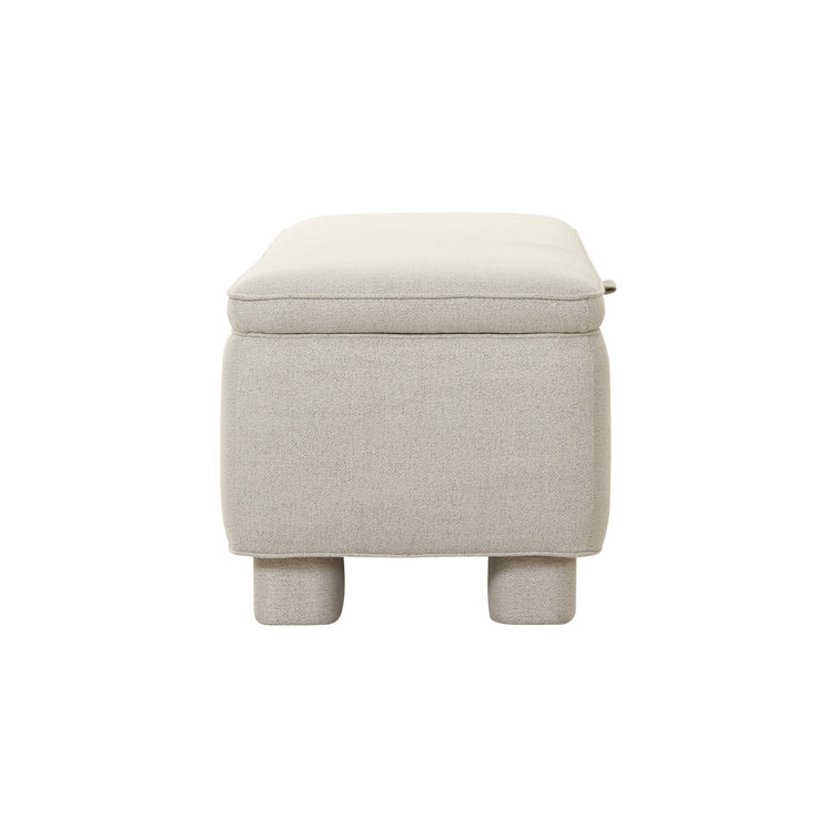 Light Grey Upholstered Storage Bench with Wood Frame