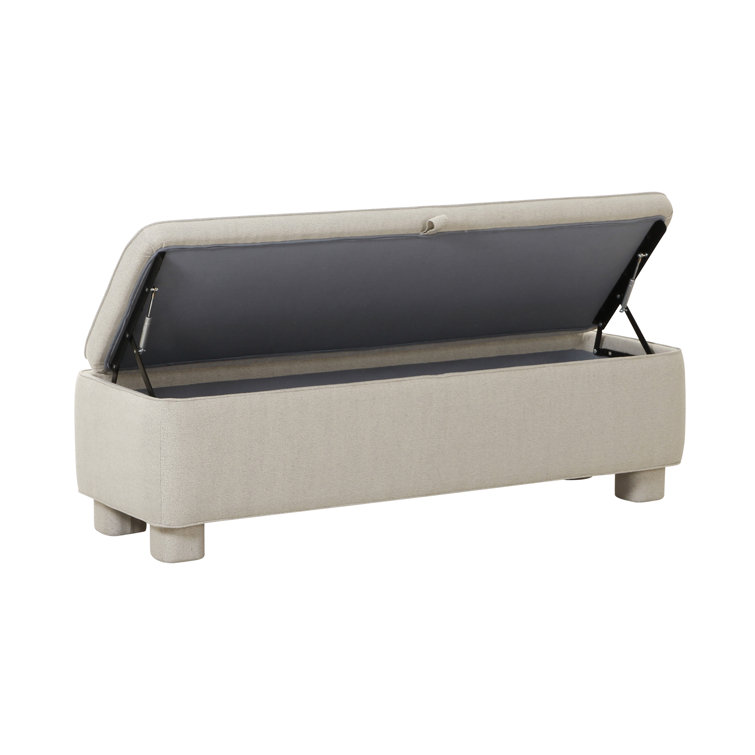 Light Grey Upholstered Storage Bench with Wood Frame