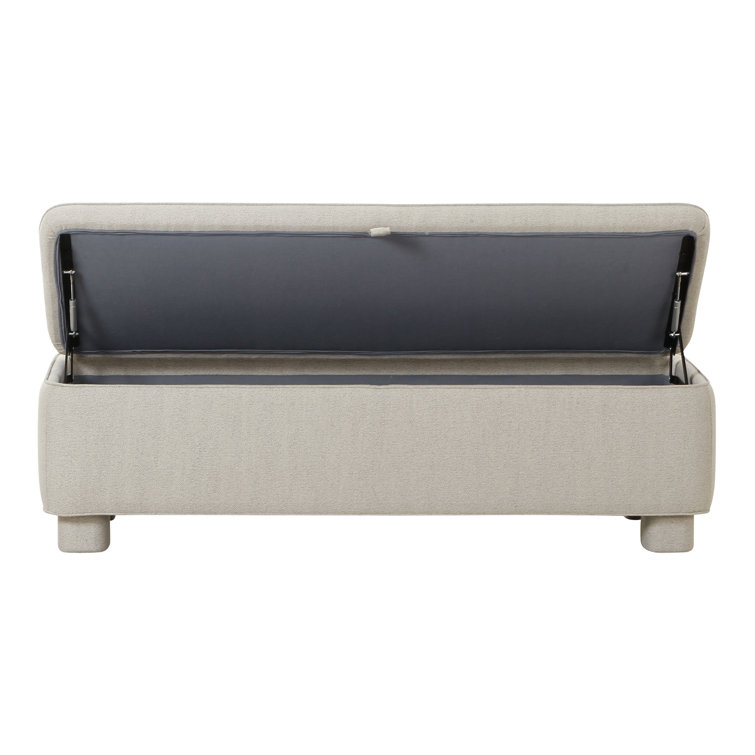 Light Grey Upholstered Storage Bench with Wood Frame