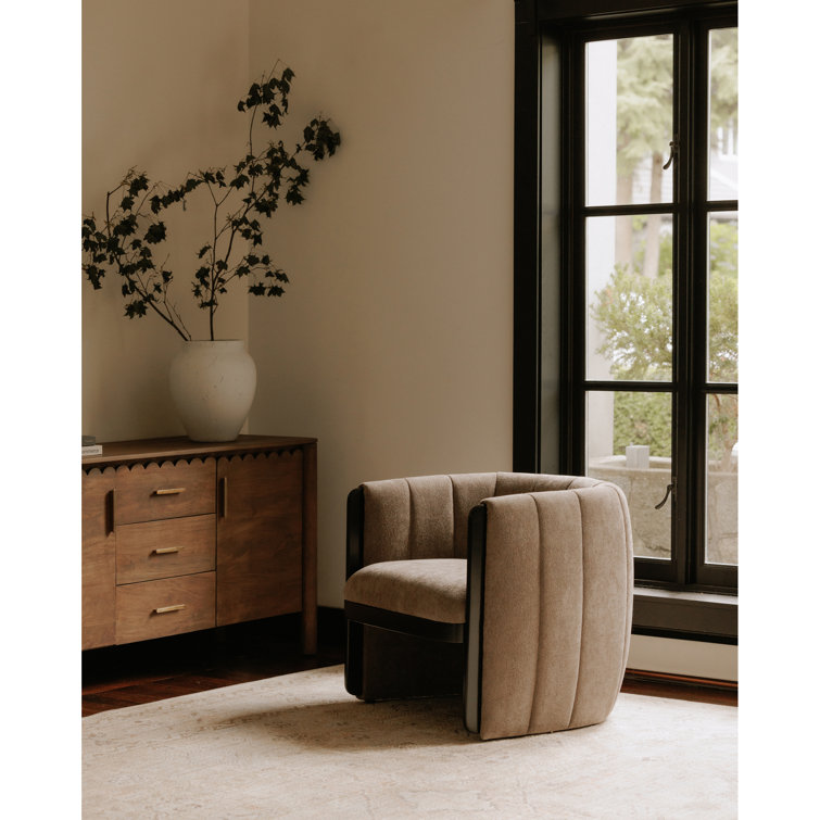 Dark Gray Polyester Upholstered Armchair with Wood Frame