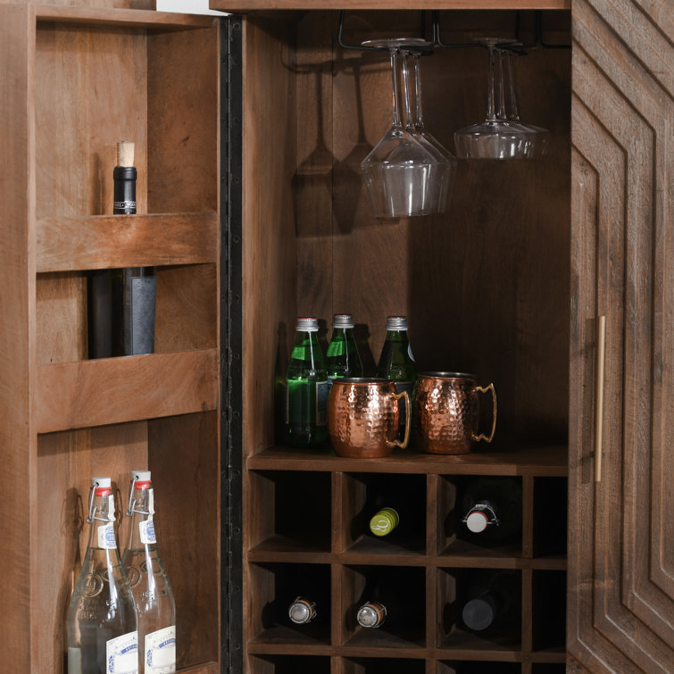 Holmes Brown Mango Wood Carved Bar Cabinet