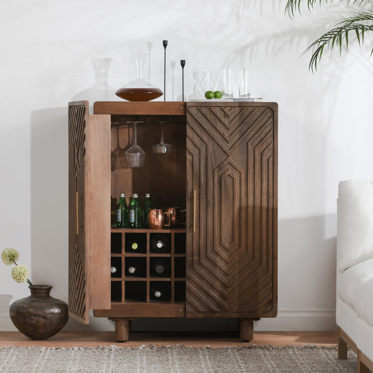 Holmes Brown Mango Wood Carved Bar Cabinet