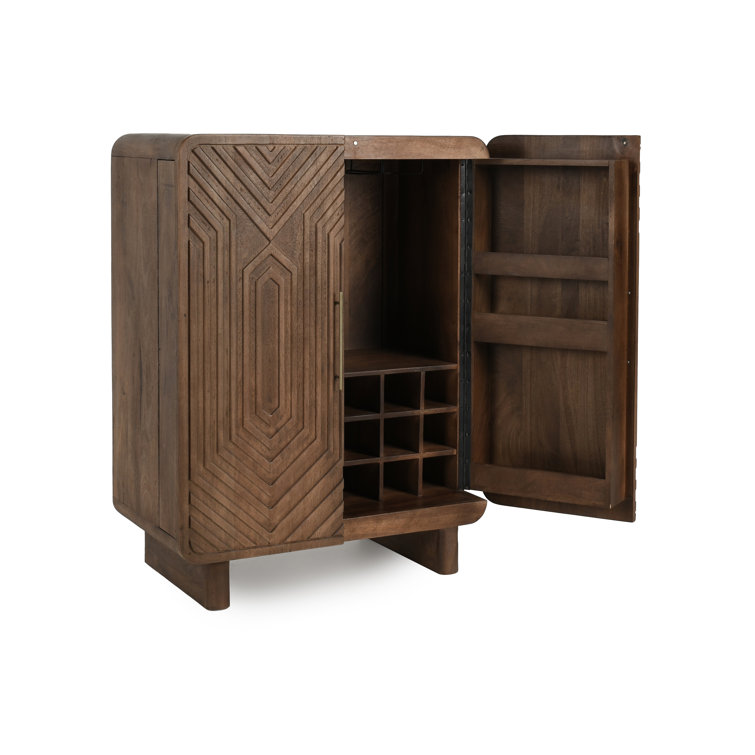 Holmes Brown Mango Wood Carved Bar Cabinet