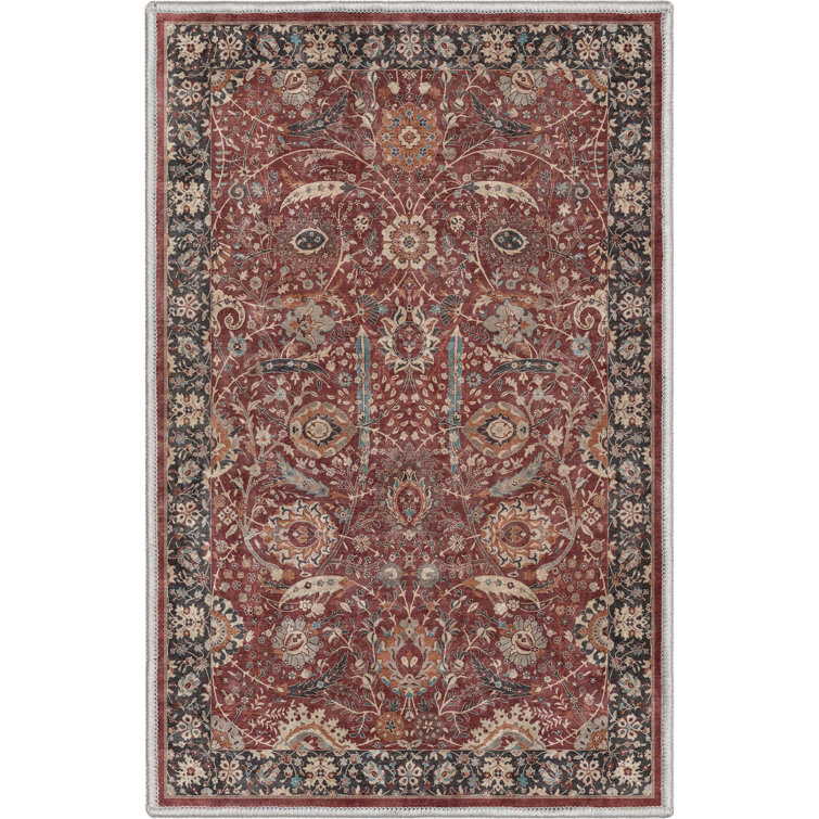 Asha Red and Black Oriental Flat-Weave Cotton Rug, 2' x 3'