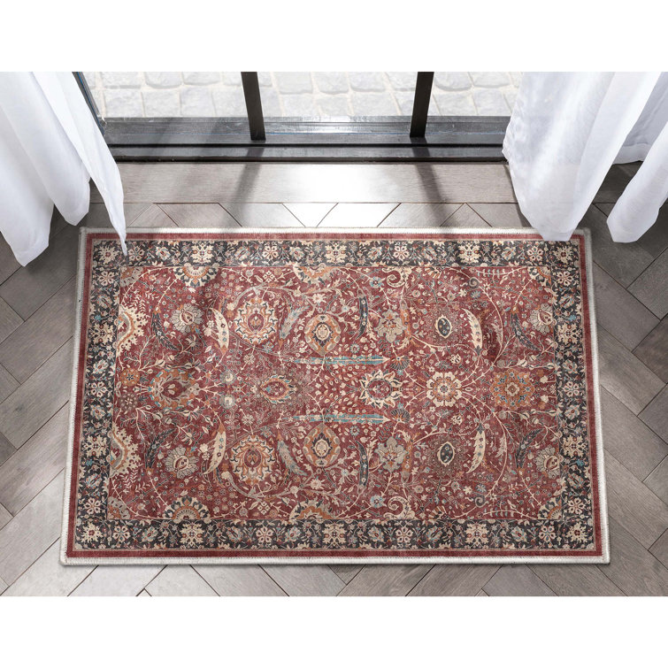 Asha Red and Black Oriental Flat-Weave Cotton Rug, 2' x 3'