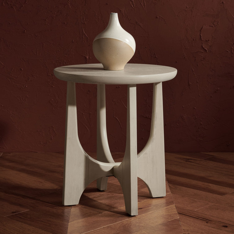 White Wash Round Oak Wood End Table