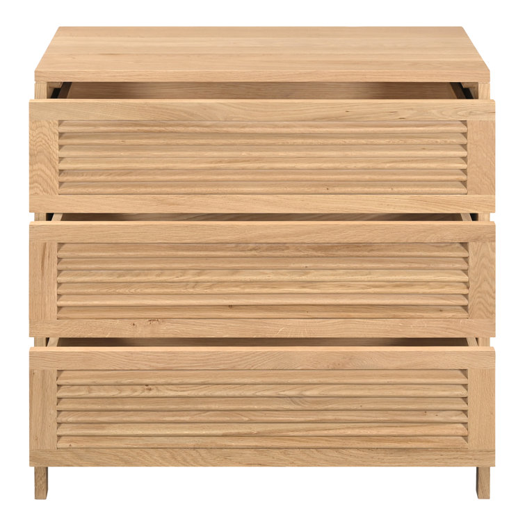 Tomiya Natural Oak 3-Drawer Nightstand with Shutter Facade