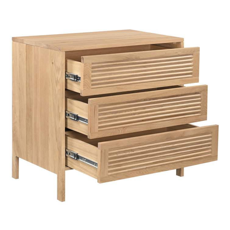 Tomiya Natural Oak 3-Drawer Nightstand with Shutter Facade