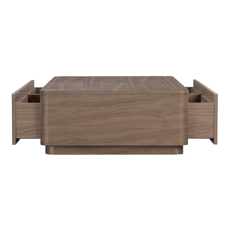 Walnut Rectangular Wood Coffee Table with Storage