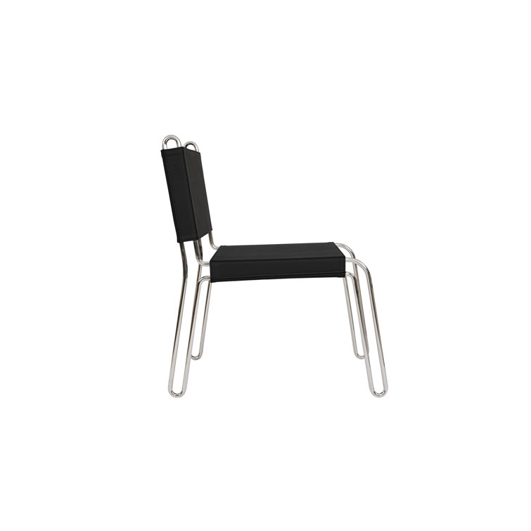 Black Top Grain Leather and Steel Side Chair