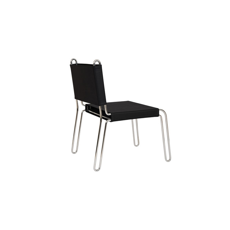 Black Top Grain Leather and Steel Side Chair