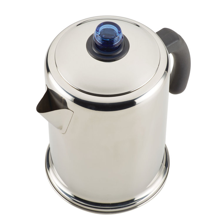 Classic Stainless Steel 12-Cup Coffee Percolator with Blue Glass Knob