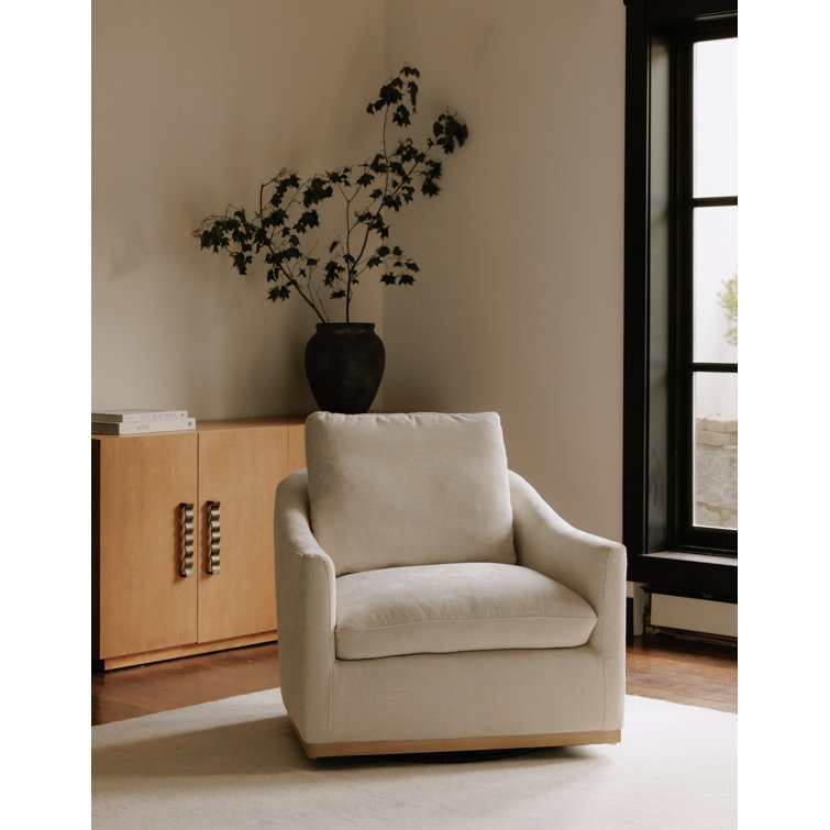 Moss Green Barrel Swivel Accent Chair with Wood Base