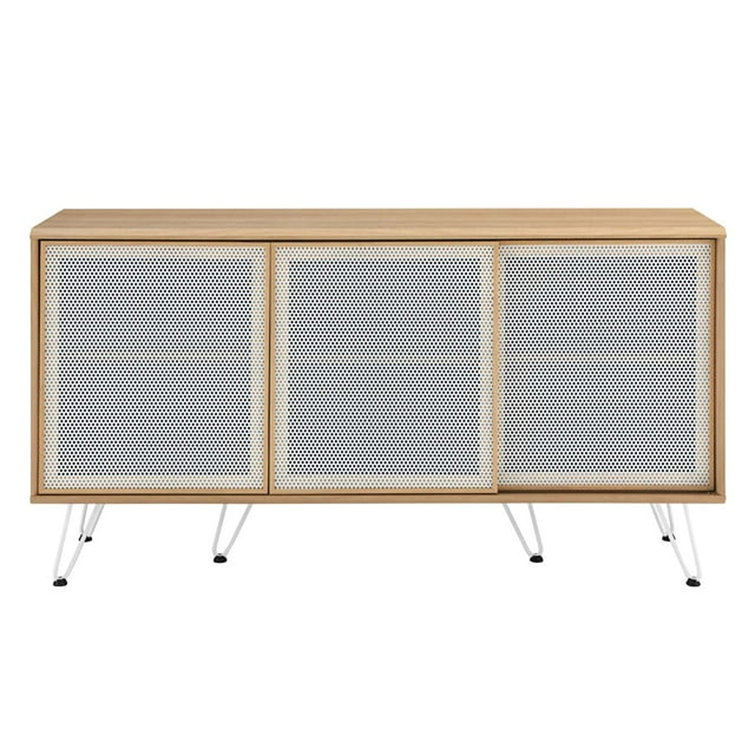 Nomad Modern Oak Sideboard with Sliding Metal Mesh Doors