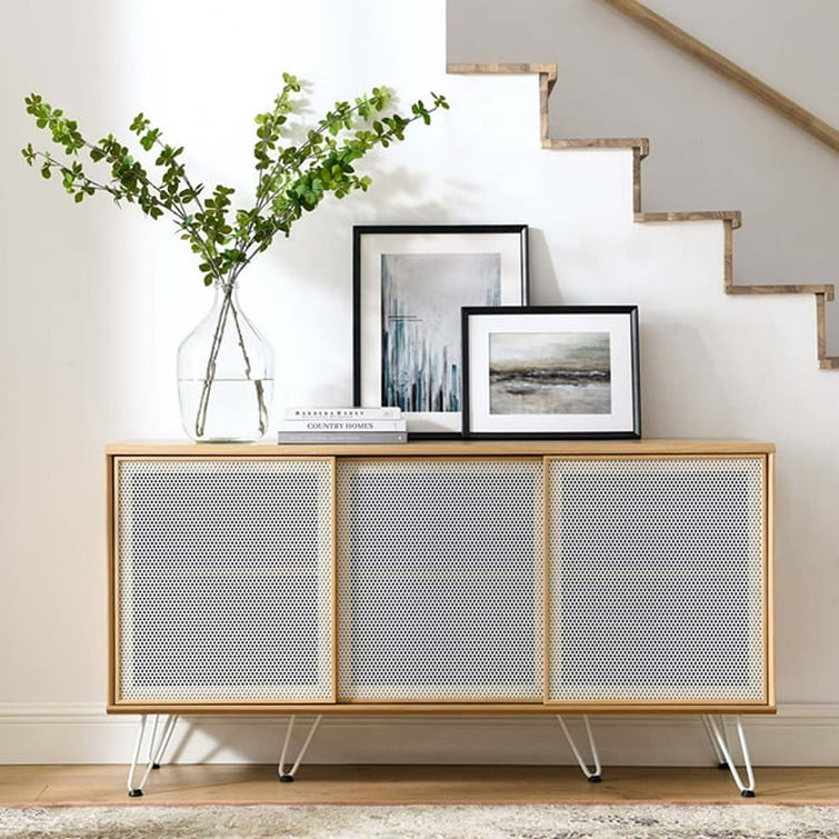 Nomad Modern Oak Sideboard with Sliding Metal Mesh Doors