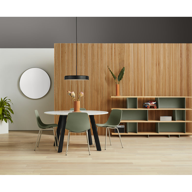 Asymmetrical White Oak and Grey Green Geometric Bookcase