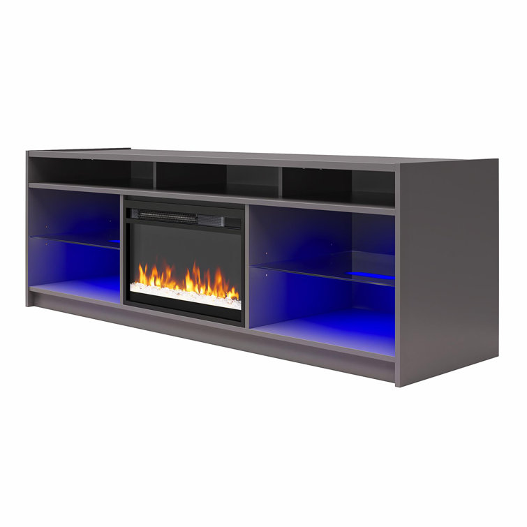 Graphite Gray Engineered Wood TV Stand with Electric Fireplace