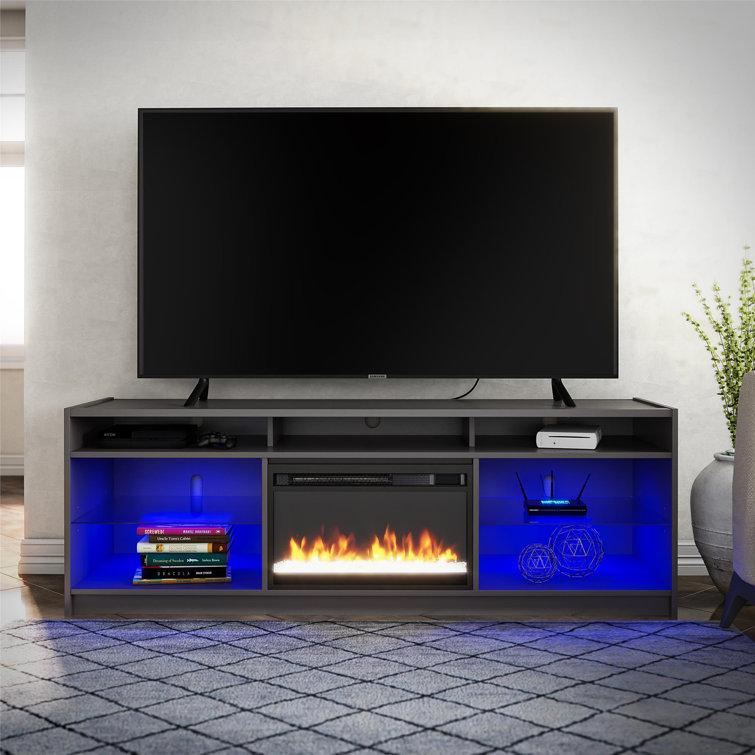 Graphite Gray Engineered Wood TV Stand with Electric Fireplace